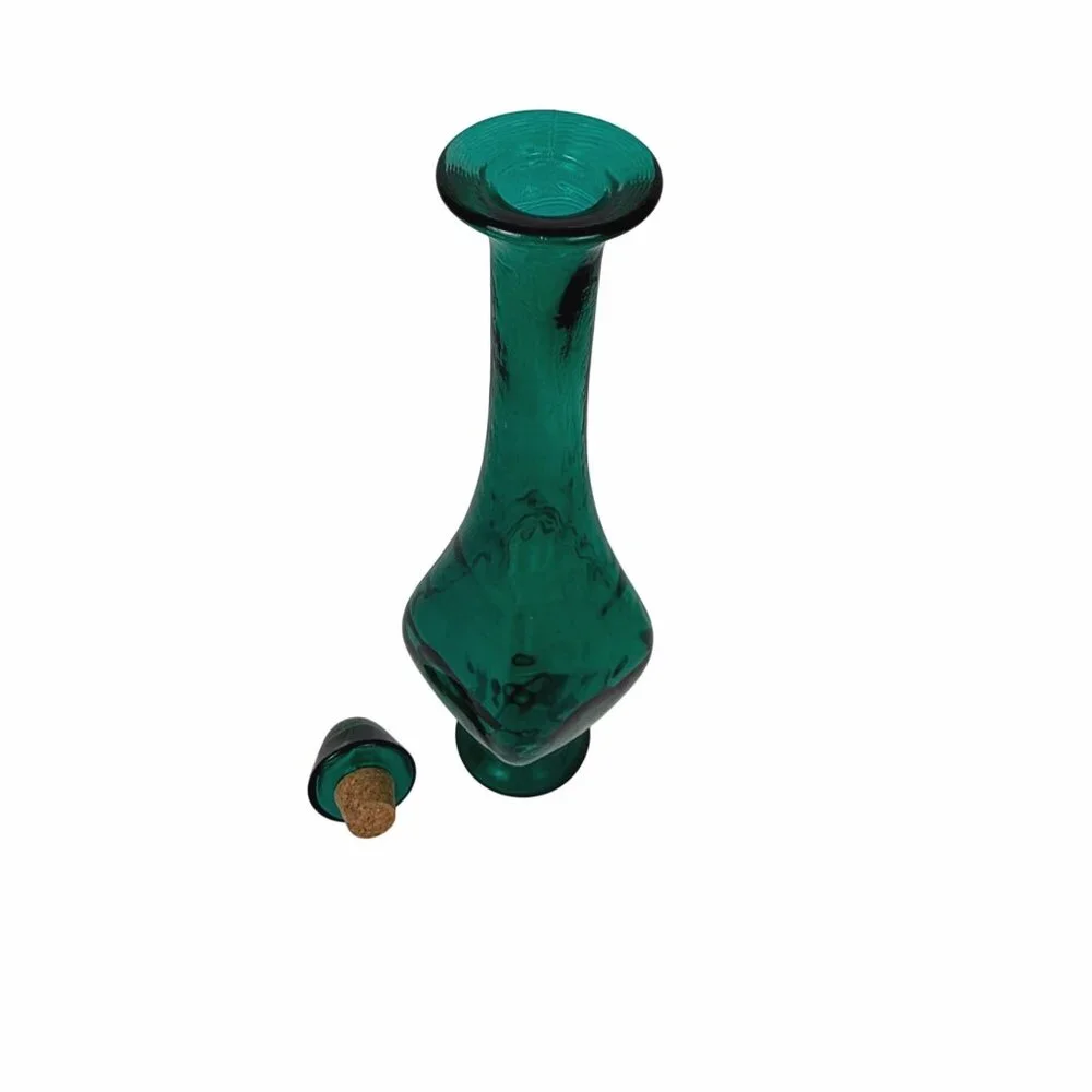 Pier 1 Imports Green Glass Decanter Square Genie Bottle 19